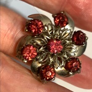 Ornate Pink and Silver Brooch with Intricate Design